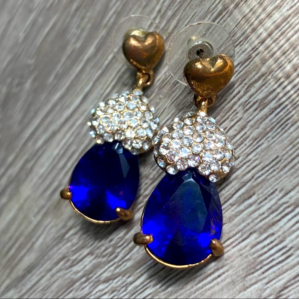 CZ heart + blue sapphire earrings